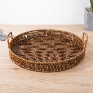 베스트 원형 라탄짜임 트레이(35cm) (월넛) 월넛바구니 소품바구니 수납바구니 정리바구니 라탄바구니 장식