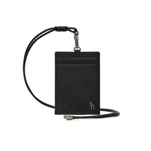 [헤지스ACC]HJHO3E605BK_블랙 가죽 실버퍼피로고 목걸이형 카드 지갑