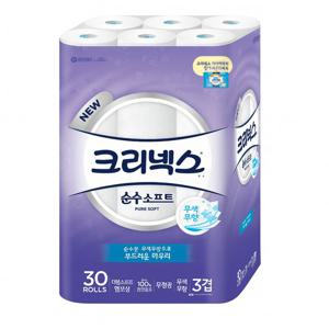 [땡큐온]크리넥스 순수소프트 무색무향 3겹 30M 30롤 x1팩