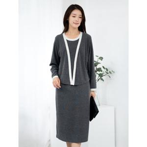 [모슬린]엄마옷 가디건 레이어드 긴팔롱원피스 515FGH092 마담/