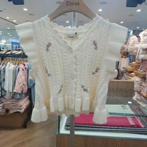 치크 sh06 플라워자수 브이넥 조끼 CKVK2611G