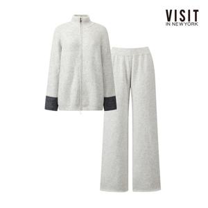 [비지트인뉴욕]배색 소매 집업 앤 와이드 팬츠 셋업 V61ST02
