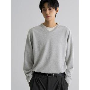 (456151SS23) [에잇세컨즈] 배색 디테일 니트 풀오버  그레이