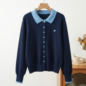 [넬리]메칸지 배색카라 니트가디건_ND1GD001