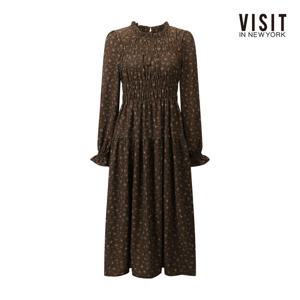 [비지트인뉴욕]플로럴 자수 스모크 플레어 원피스 V61OP02