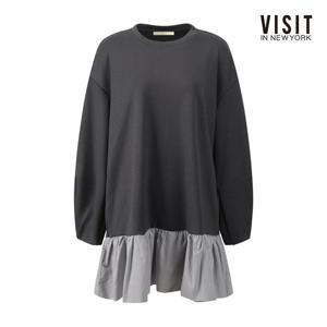[비지트인뉴욕]프릴 밑단 배색 루즈핏 원피스 V61OP03