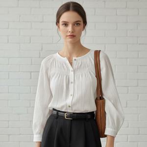 [리블리크]힐러 핀턱 퍼프 블라우스_RF1BL022