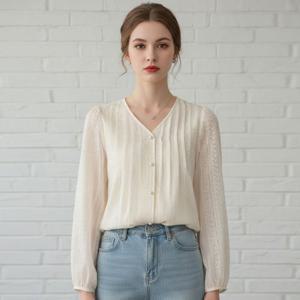 [리블리크]피치 자수 V넥 블라우스_RF1BL021