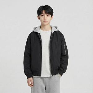 행텐틴즈 동백01 폴리 후드 디테처블 MA-1 점퍼_블랙 14560-010-203-46-100
