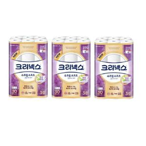 크리넥스 3겹 천 연펄프 수프림 소프트 롤화장지 27m x 30롤 x 3팩
