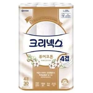 [땡큐온]크리넥스 퓨어코튼 4겹 화장지 25M 30롤 x1개