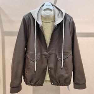 라티움 HC34 봄간절기 니트후드탈부착 제니레더 페이크가죽점퍼 T2613jk06