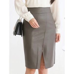 [모리스커밍홈][55-77]앞트임 인조가죽 미디 스커트_M2602SK009A