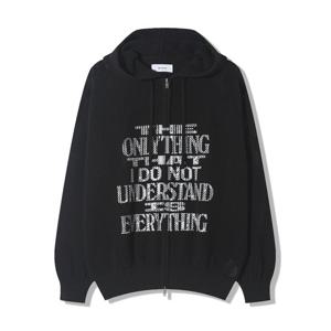 남자 메쉬 레터링 펀칭 코튼 니트 후드집업 RM-KN-Q086-블랙