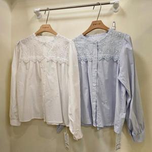 스테파니 HC07 물결 레이스 면 블라우스 A26SH6111