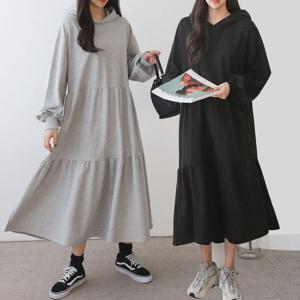 [마미누리]빅사이즈 캉캉후드원피스 여성의류 임부복 오버핏 롱