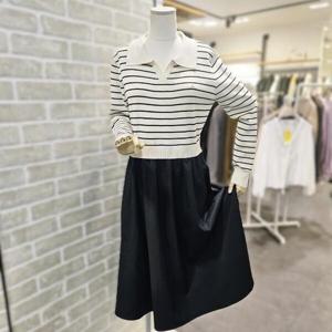 [레코브]LC31F3OP506X_스트라이프 니트 배색 원피스