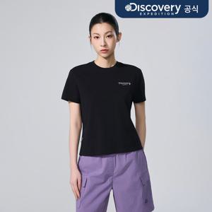 [디스커버리] 여성 프레시벤트 자수로고 세미크롭 반팔티셔츠 (BLACK) DWRS93063-BKS