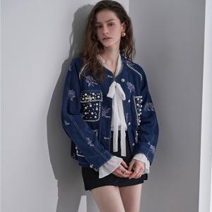 [르니앤맥코이(여성)]진주플라워자수노카라데님자켓 MN04JK704HJY