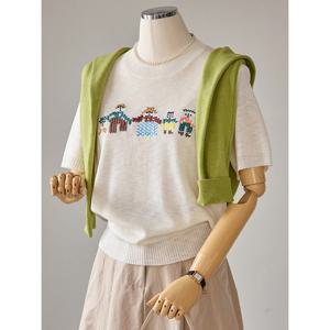 [커스텀에이블]자수 포인트 반팔 니트_T2604KN066B