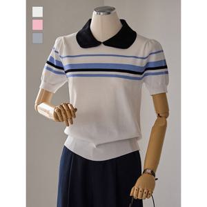 [커스텀에이블]둥근카라 배색줄 반팔니트_T2604KN064B