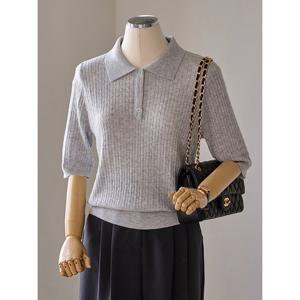 [커스텀에이블]카라 버튼 꽈배기 반팔 니트_T2604KN059B