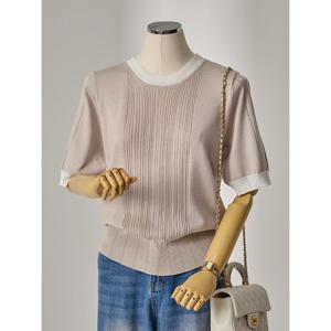 [커스텀에이블]배색 라운드넥 펀칭 반팔 니트_T2604KN058B