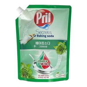 식기세척제 프릴 베이킹소다 그린허브향 주방세제 리필 -O 1L