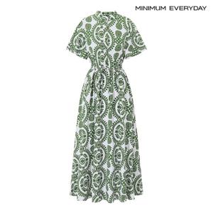 [미니멈][미니멈 에브리데이]헨리넥 에스닉 패턴 스트링 반팔 롱 원피스 (EC2OW011D)