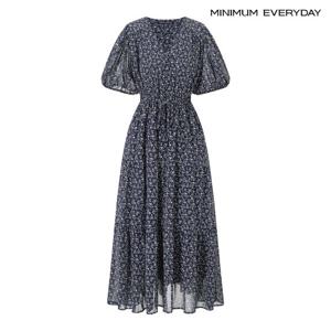[미니멈][미니멈 에브리데이]잔꽃 퍼프 소매 티어드 반팔 롱 원피스 (EC2OW012D)