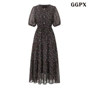 GGPX 러블리 플라워 허리 스트링 반버튼 반팔 원피스 (GQBOW016D)