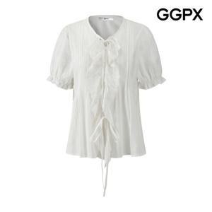GGPX  레이스 러플 리본 밴딩 블라우스 (GQ3SH042F)