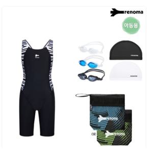 여아동 X백 4부 반신수영복 수경수모 세트 GS2G866SET_BK