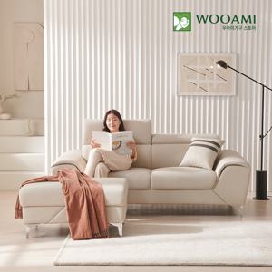 [착불]우아미가구 메리 3인 무빙헤드 가죽 소파+스툴 3color