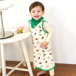 [삐까부]유아 아동 아기 겨울 수면조끼 티단추 작은공룡 누빔 롱 조끼