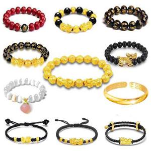 [지와이] 비휴 염주 팔찌 반지 사업운 금전운 액막이 육자진언 남자 여자 재물 소원 금 24k 금도금 무알러지 골드 굵은 써지컬 흑요석 경면주사 원석