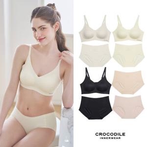 [시크릿쿠폰][크로커다일] 에어로쿨 인견쉘론 스트랩 심리스브라3+팬티5 8종세트 CDW6M111415_T2