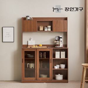 장인가구 아망드 슬라이딩 1200 유리 주방 선반 수납장 홈카페장 상부장세트