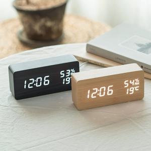 [정품] PLT 우드 온습도 LED 탁상시계+USB아답터/박수터치온기능