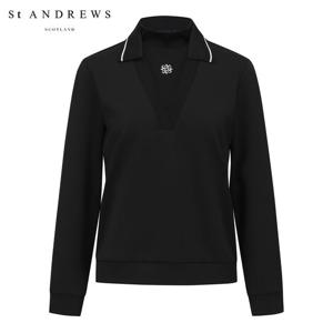 [세인트앤드류스] 여성 V넥 배색 레이어드 하이넥 긴팔티셔츠