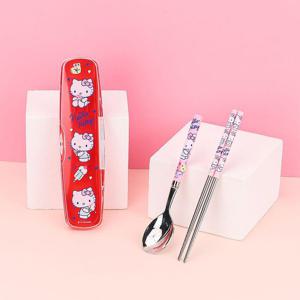 헬로키티 올인원 진공 스텐 수저 케이스 세트 수저 휴대용수저 진공스텐수저세트 휴대용수저세트 스텐레스