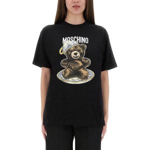 모스키노 블랙 크루넥 플레인 반팔 티셔츠 07245541 1555