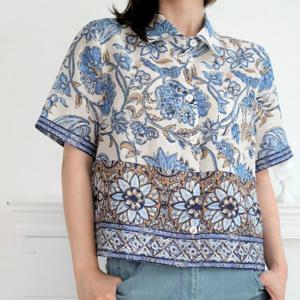 [비꼴리끄]린넨 프린트 셔츠 블라우스 B252WB2050