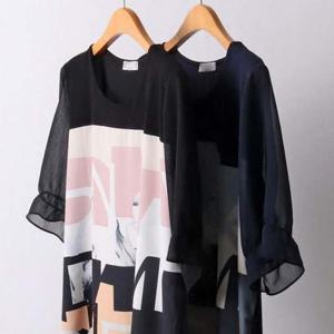 빅사이즈미시옷 쉬폰 반팔티 프린팅 여성큰옷 305I801