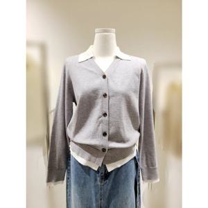 [비지트인뉴욕]카라 배색 니트 가디건 VC1GD13