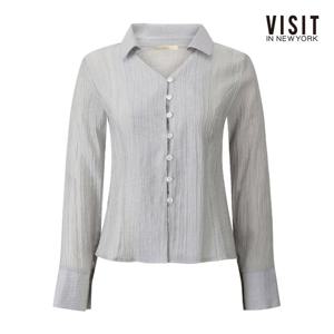 [비지트인뉴욕]V넥 카라 세로 라인 셔츠 V62LS06