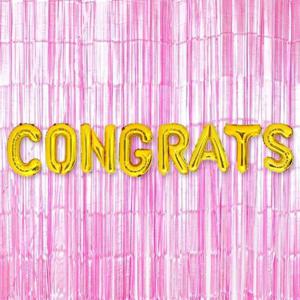 파티 은박 풍선 축하 골드 + 커튼 메탈핑크 장식 세트