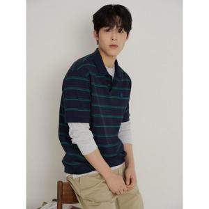 [빈폴멘] 칼라넥 스트라이프 미니와플 반소매 티셔츠  네이비 (BC6342C35R)