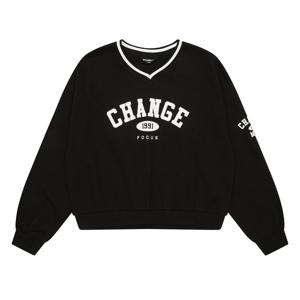 에꼴리에 여아 레터링 브이넥 맨투맨 티셔츠 24A3462_BK