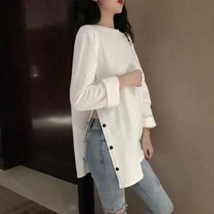 여성면티 여리여리 옆라인 단추 롱 티 HH-B23